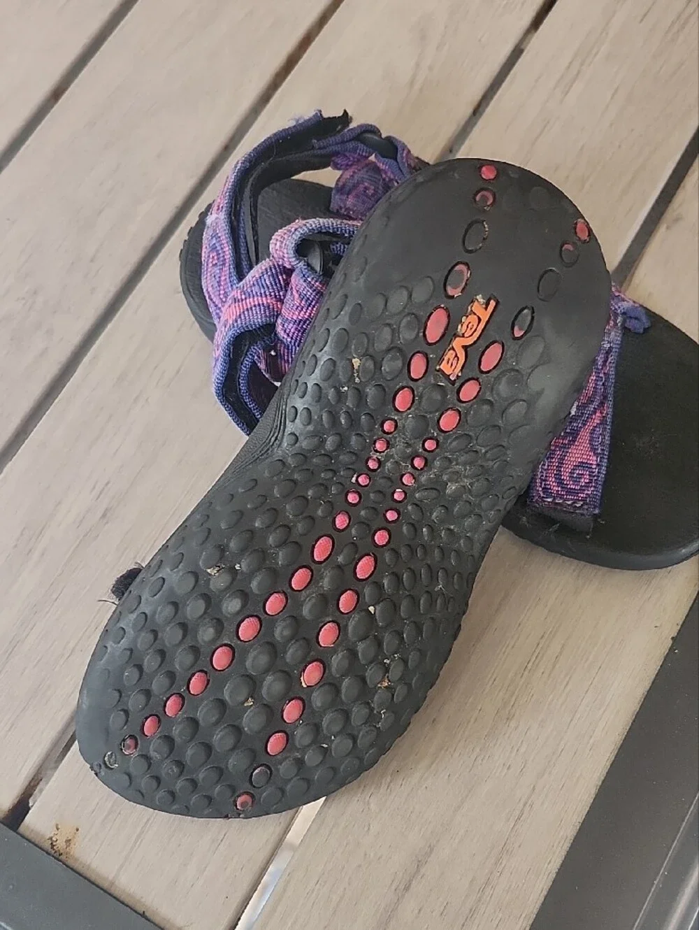 Teva Kids Black Sandals with Purple Pink Patterned Straps